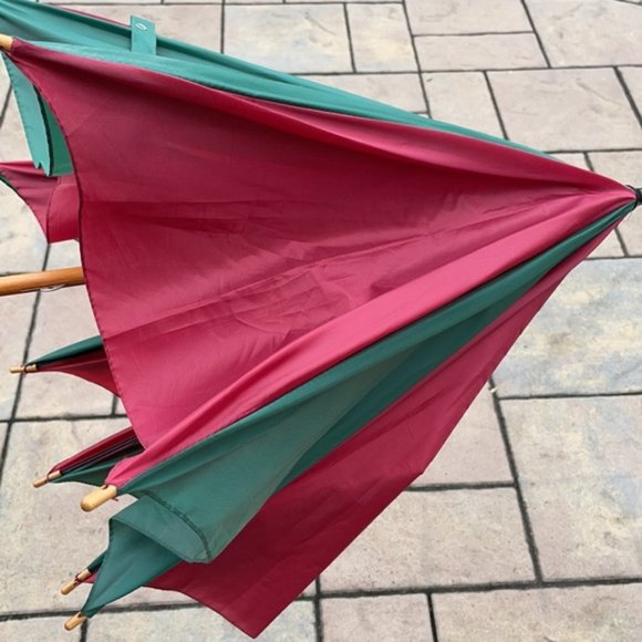 Vintage Conde Nast Portfolio Wooden Umbrella Green and Red - Picture 4 of 16